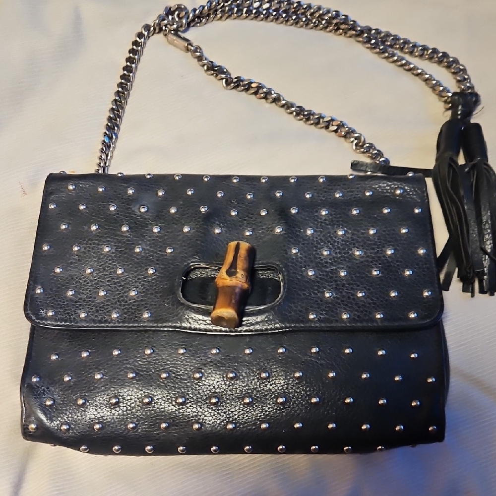 Gucci Banboo Black Studded Leather Bag
